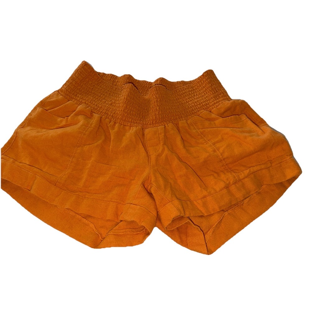 Old Navy Maternity Small Shorts Flexible Waist Pockets Linen & Rayon Tangerine